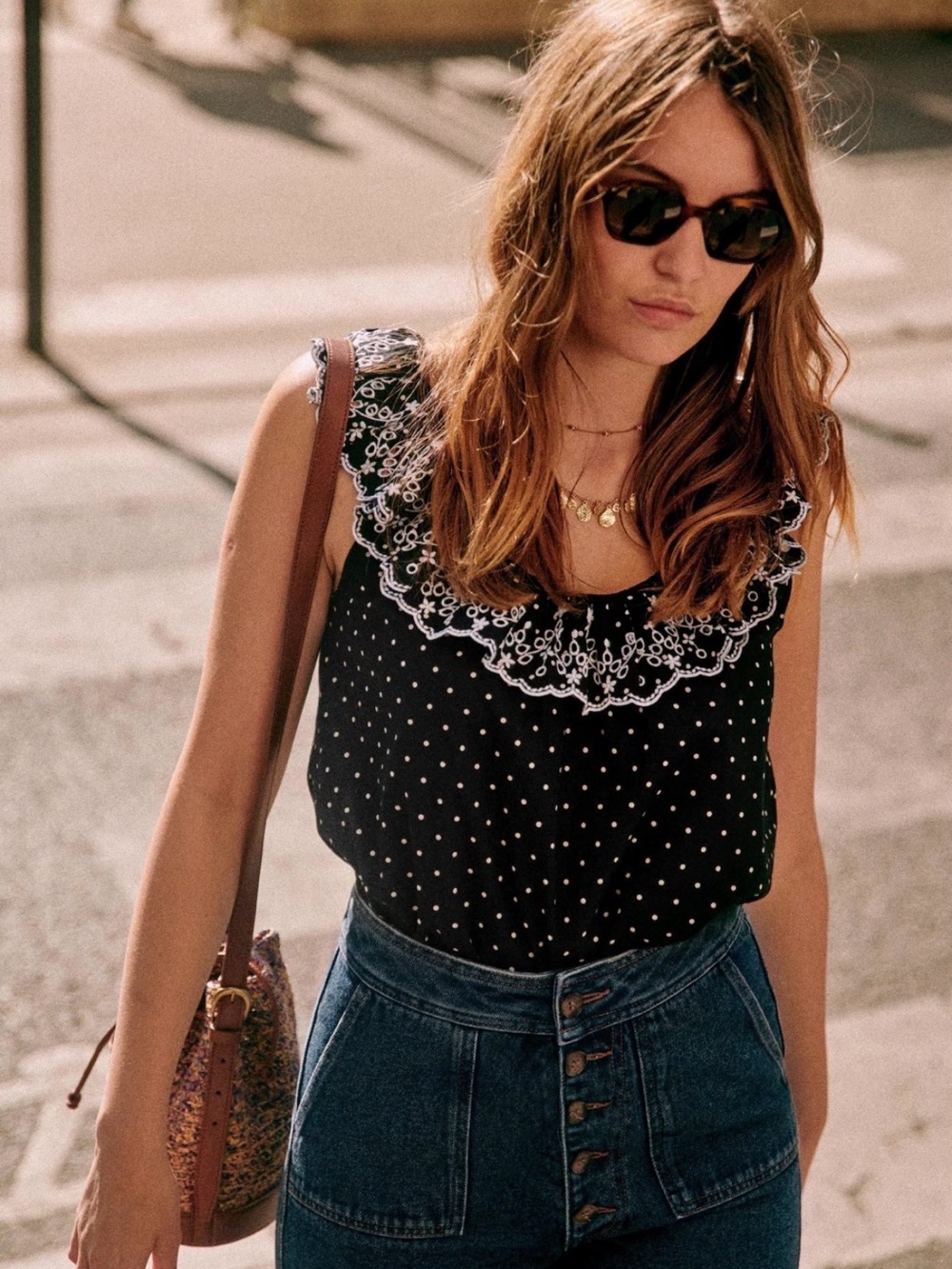 Sezane Rosa Blouse Black Polka Dots/ Ecru - Size 4 MWT